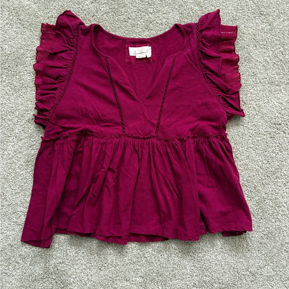 Anthropologie Wine Ruffled Blouse